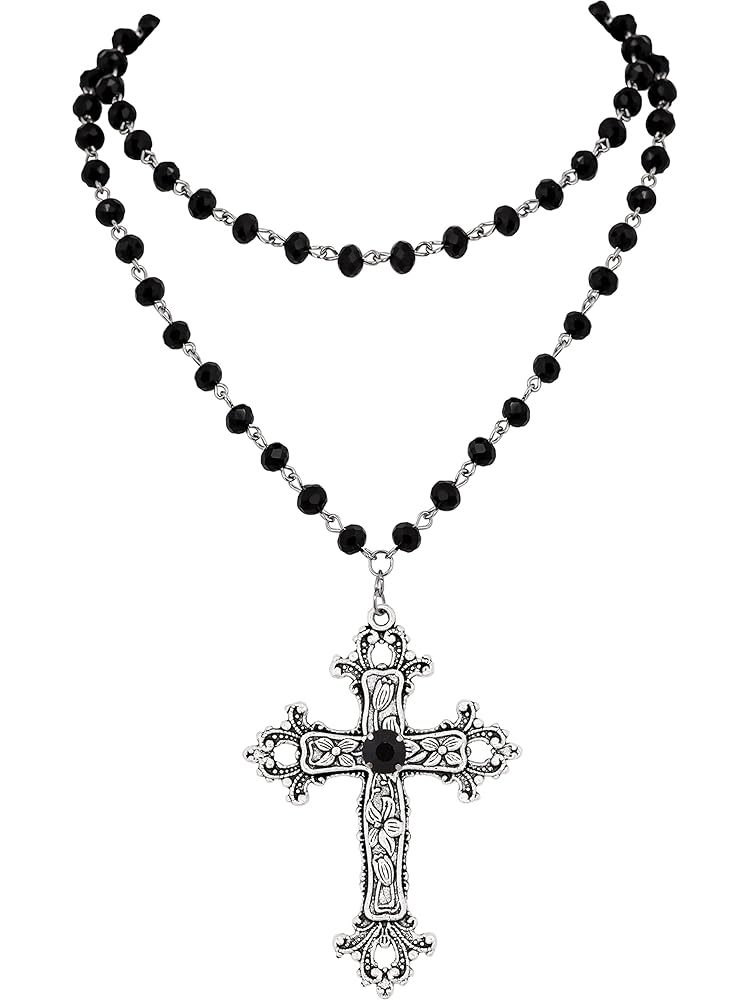 Amazon.com: Sacina Layered Black Beaded Cross Y2k Necklace